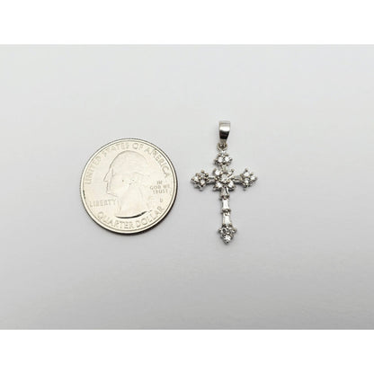 Small 14K White Gold White Diamond Cross Pendant Charm
