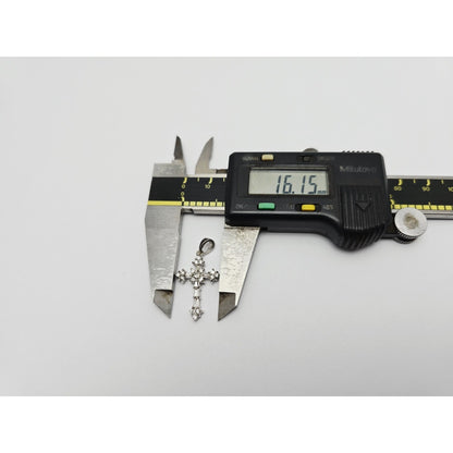 Small 14K White Gold White Diamond Cross Pendant Charm