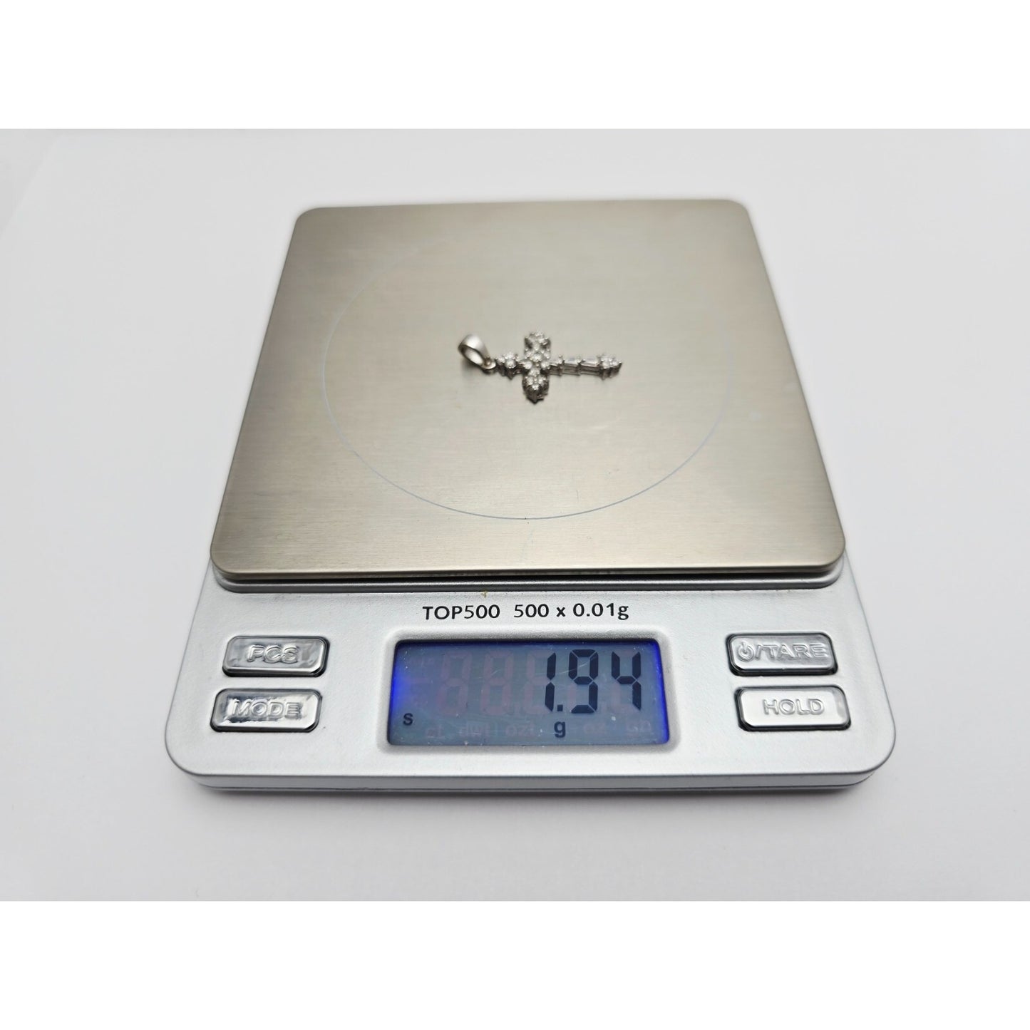 Small 14K White Gold White Diamond Cross Pendant Charm