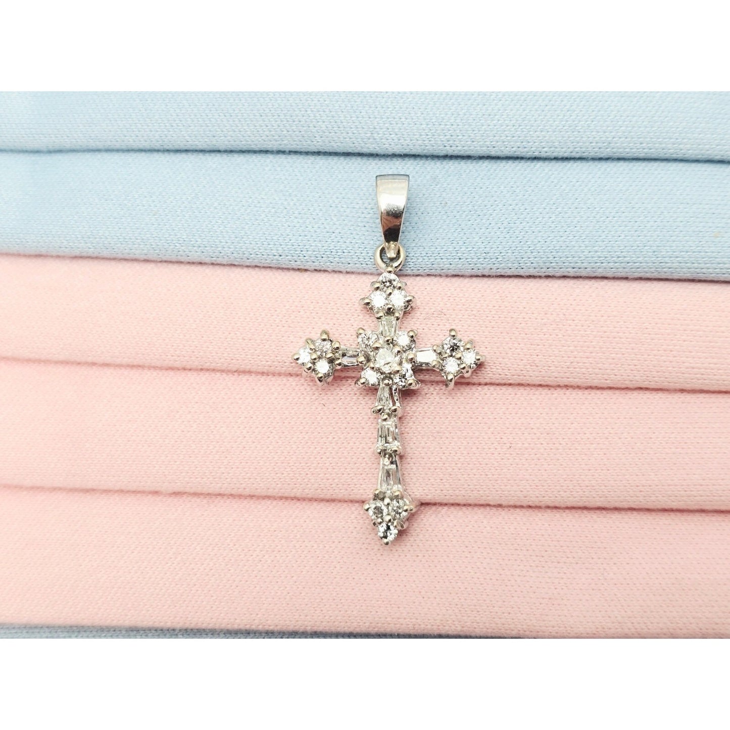 Small 14K White Gold White Diamond Cross Pendant Charm