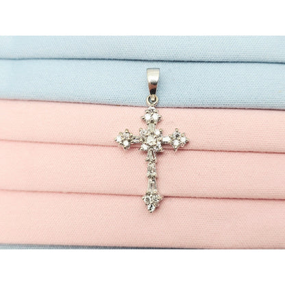 Small 14K White Gold White Diamond Cross Pendant Charm
