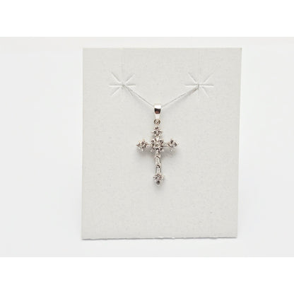 Small 14K White Gold White Diamond Cross Pendant Charm