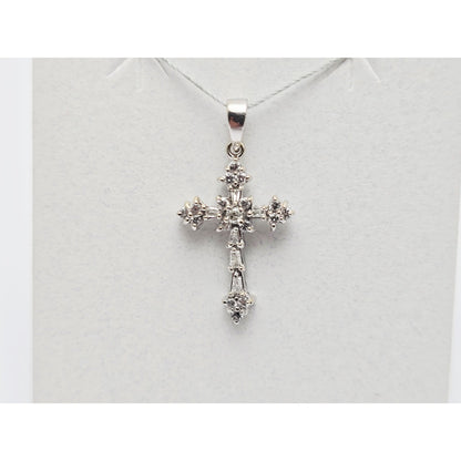 Small 14K White Gold White Diamond Cross Pendant Charm