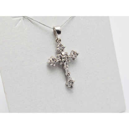 Small 14K White Gold White Diamond Cross Pendant Charm