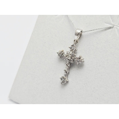 Small 14K White Gold White Diamond Cross Pendant Charm