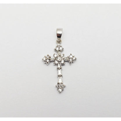 Small 14K White Gold White Diamond Cross Pendant Charm