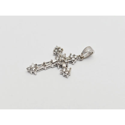 Small 14K White Gold White Diamond Cross Pendant Charm