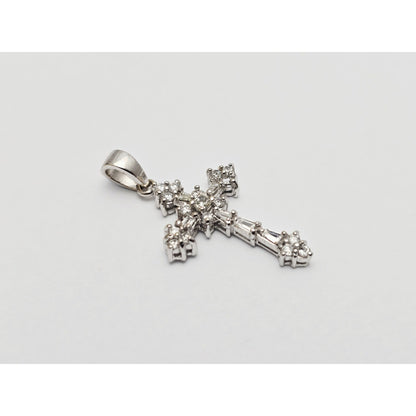 Small 14K White Gold White Diamond Cross Pendant Charm