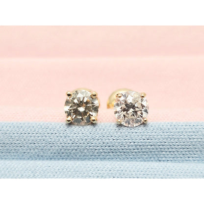 14K Yellow Gold Round Diamond Stud Earrings