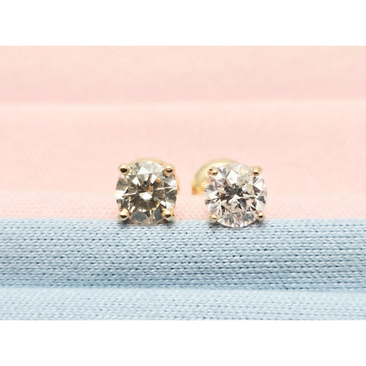 14K Yellow Gold Round Diamond Stud Earrings