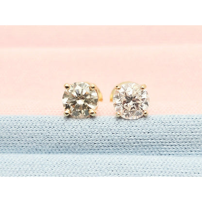 14K Yellow Gold Round Diamond Stud Earrings