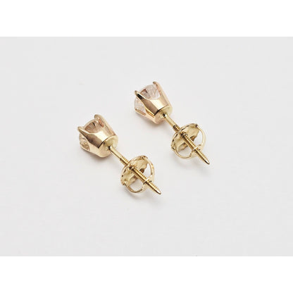 14K Yellow Gold Round Diamond Stud Earrings