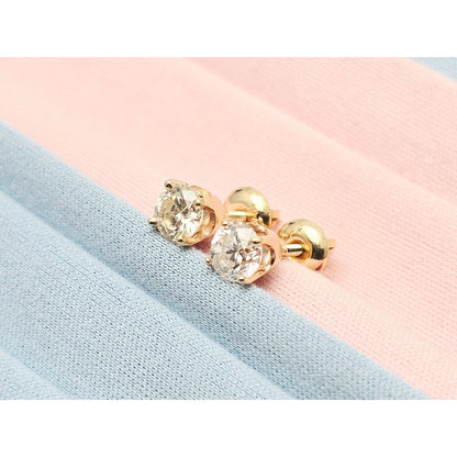 14K Yellow Gold Round Diamond Stud Earrings