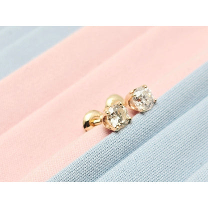 14K Yellow Gold Round Diamond Stud Earrings