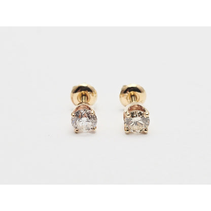 14K Yellow Gold Round Diamond Stud Earrings