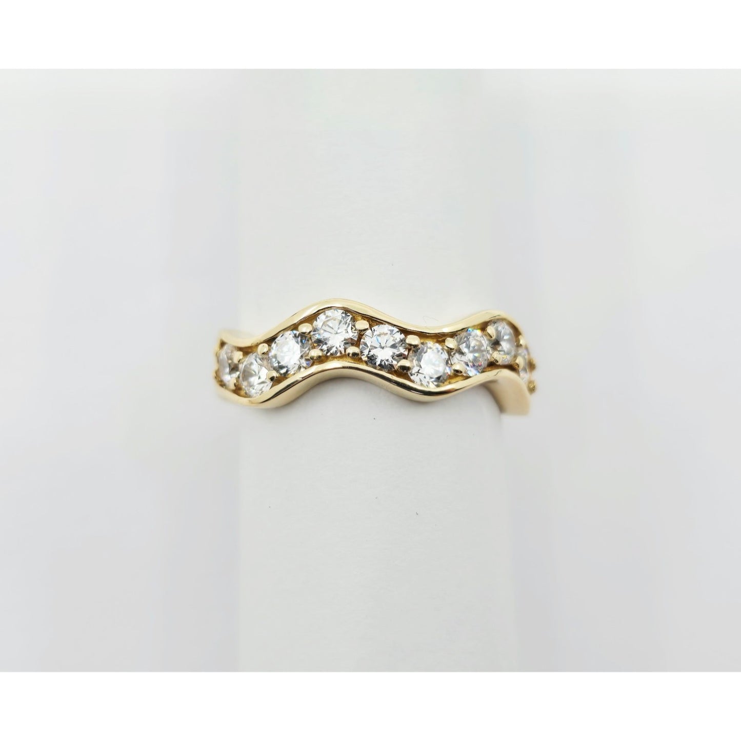 14K Yellow Gold Wavy CZ Band Ring