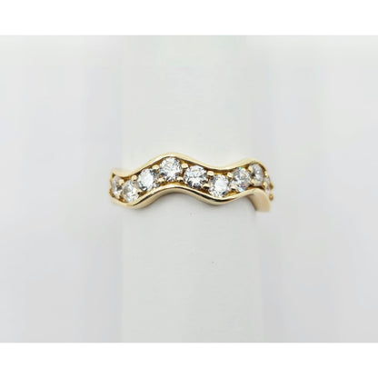 14K Yellow Gold Wavy CZ Band Ring