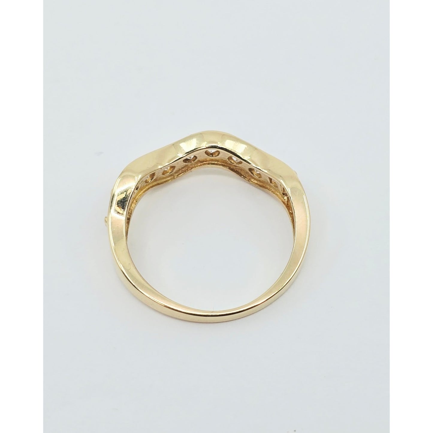 14K Yellow Gold Wavy CZ Band Ring