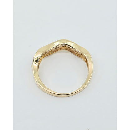 14K Yellow Gold Wavy CZ Band Ring