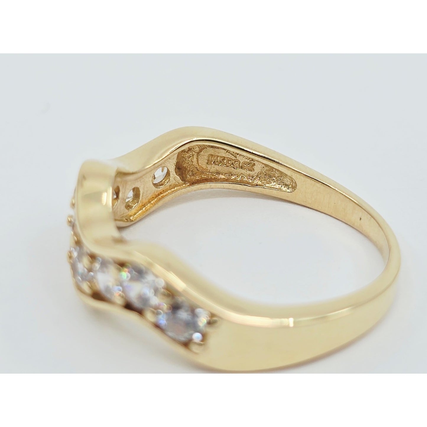 14K Yellow Gold Wavy CZ Band Ring