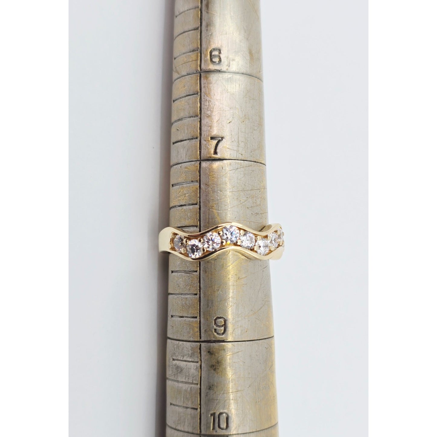 14K Yellow Gold Wavy CZ Band Ring