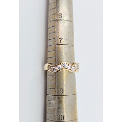14K Yellow Gold Wavy CZ Band Ring