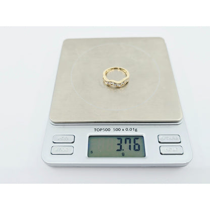 14K Yellow Gold Wavy CZ Band Ring