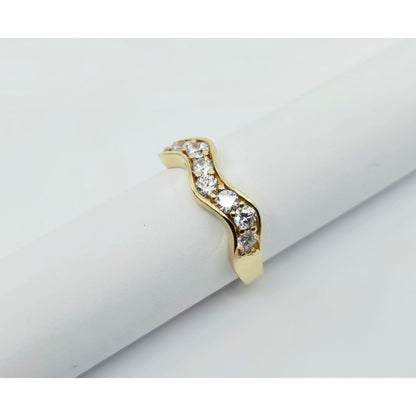 14K Yellow Gold Wavy CZ Band Ring