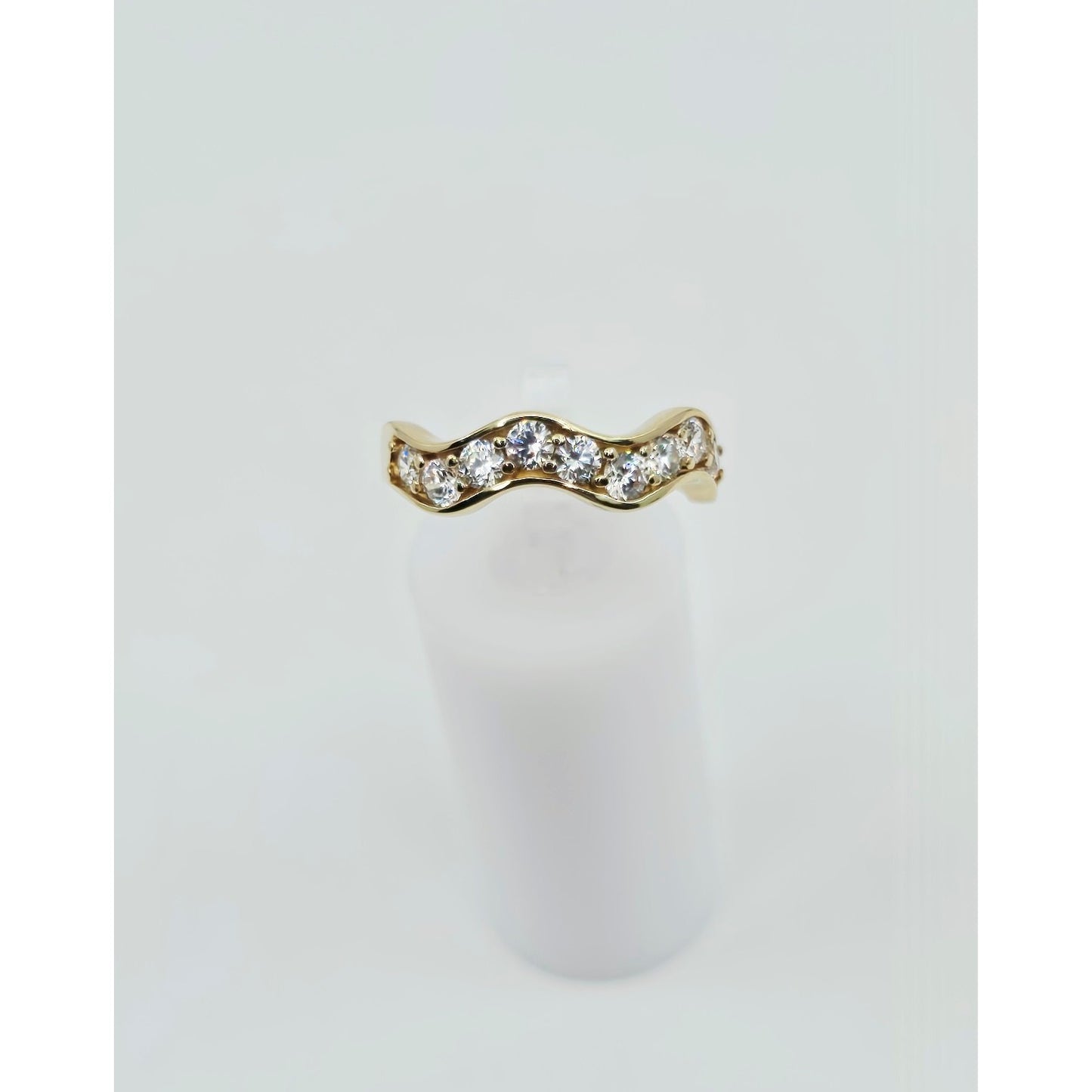 14K Yellow Gold Wavy CZ Band Ring