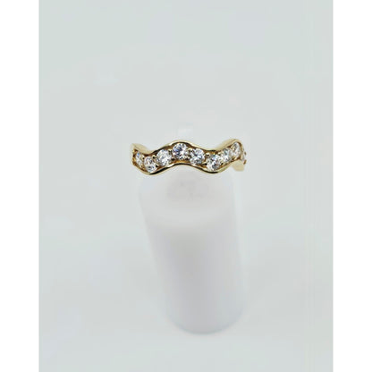14K Yellow Gold Wavy CZ Band Ring