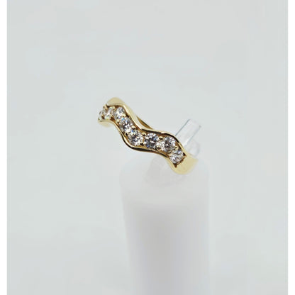 14K Yellow Gold Wavy CZ Band Ring