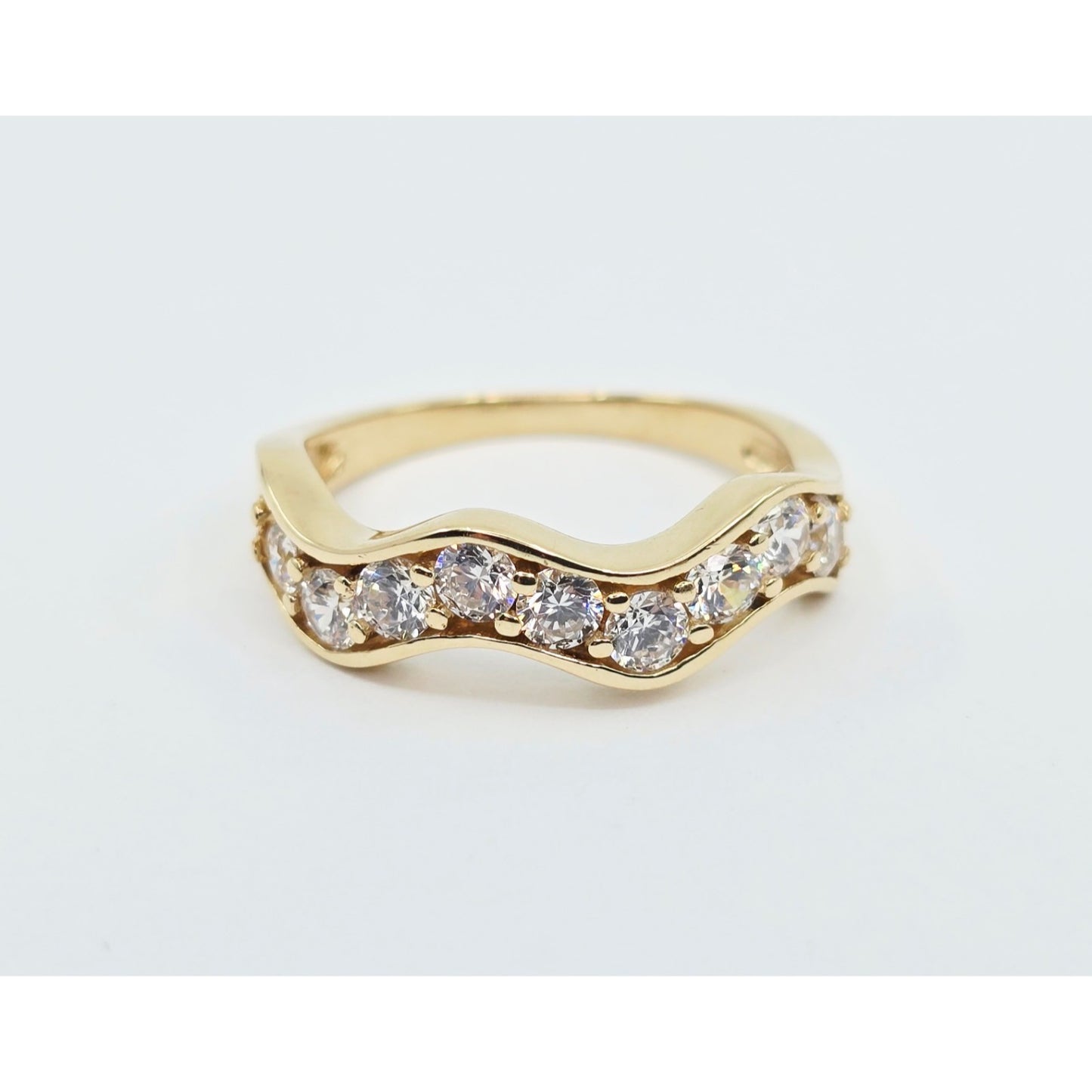 14K Yellow Gold Wavy CZ Band Ring
