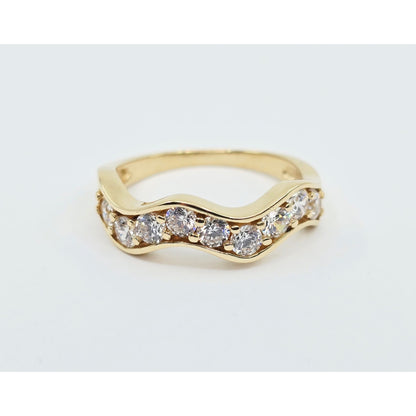 14K Yellow Gold Wavy CZ Band Ring