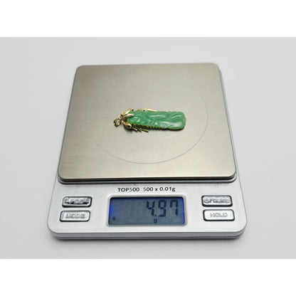 14K Yellow Gold Green Jadeite Jade Carved Floral Charm Pendant