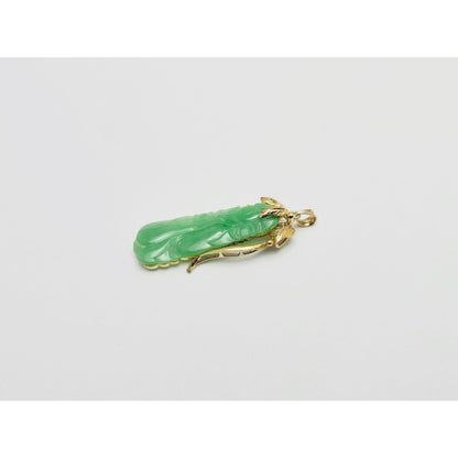 14K Yellow Gold Green Jadeite Jade Carved Floral Charm Pendant