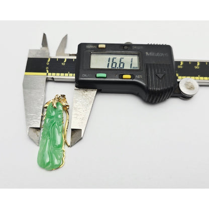 14K Yellow Gold Green Jadeite Jade Carved Floral Charm Pendant