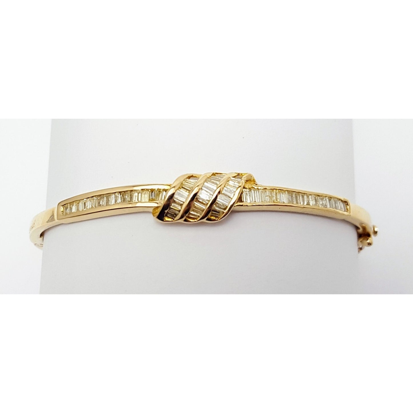 14K Yellow Gold Spiral Baguette Diamond Bangle Bracelet