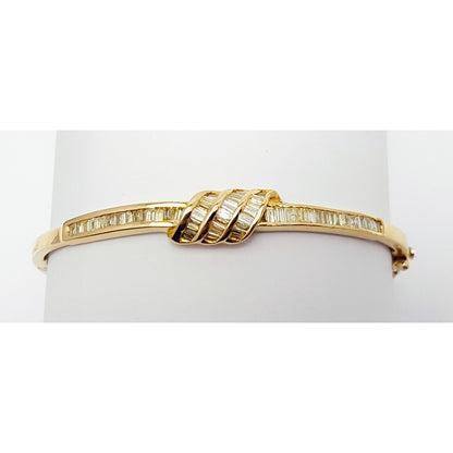 14K Yellow Gold Spiral Baguette Diamond Bangle Bracelet