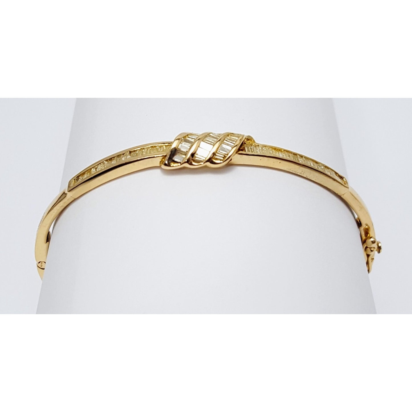 14K Yellow Gold Spiral Baguette Diamond Bangle Bracelet