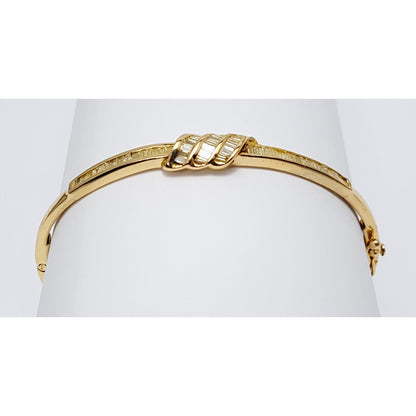 14K Yellow Gold Spiral Baguette Diamond Bangle Bracelet