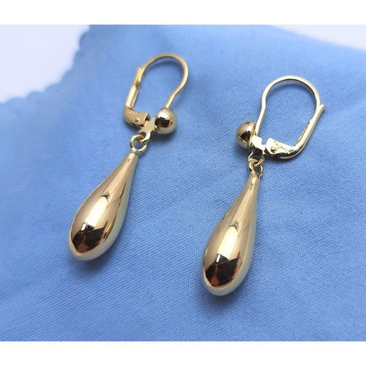 14K Yellow Gold Drop Dangle Lever Back Earrings