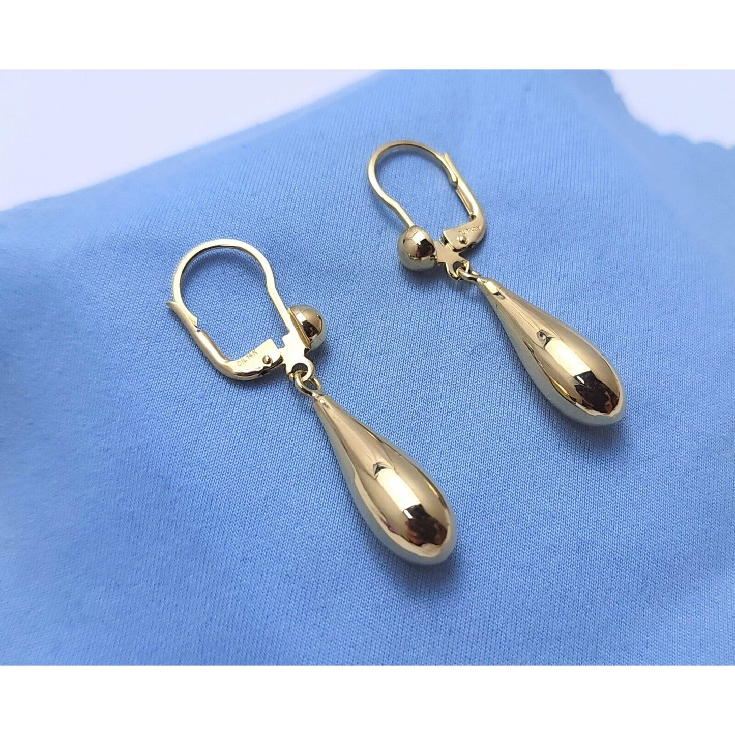 14K Yellow Gold Drop Dangle Lever Back Earrings