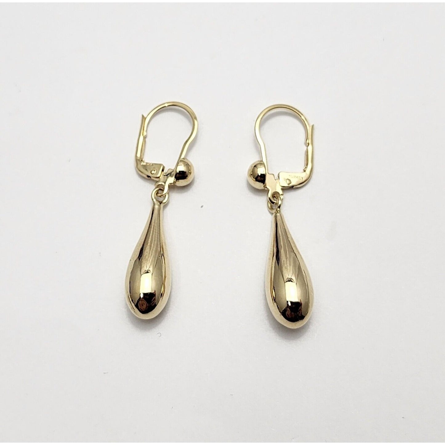 14K Yellow Gold Drop Dangle Lever Back Earrings