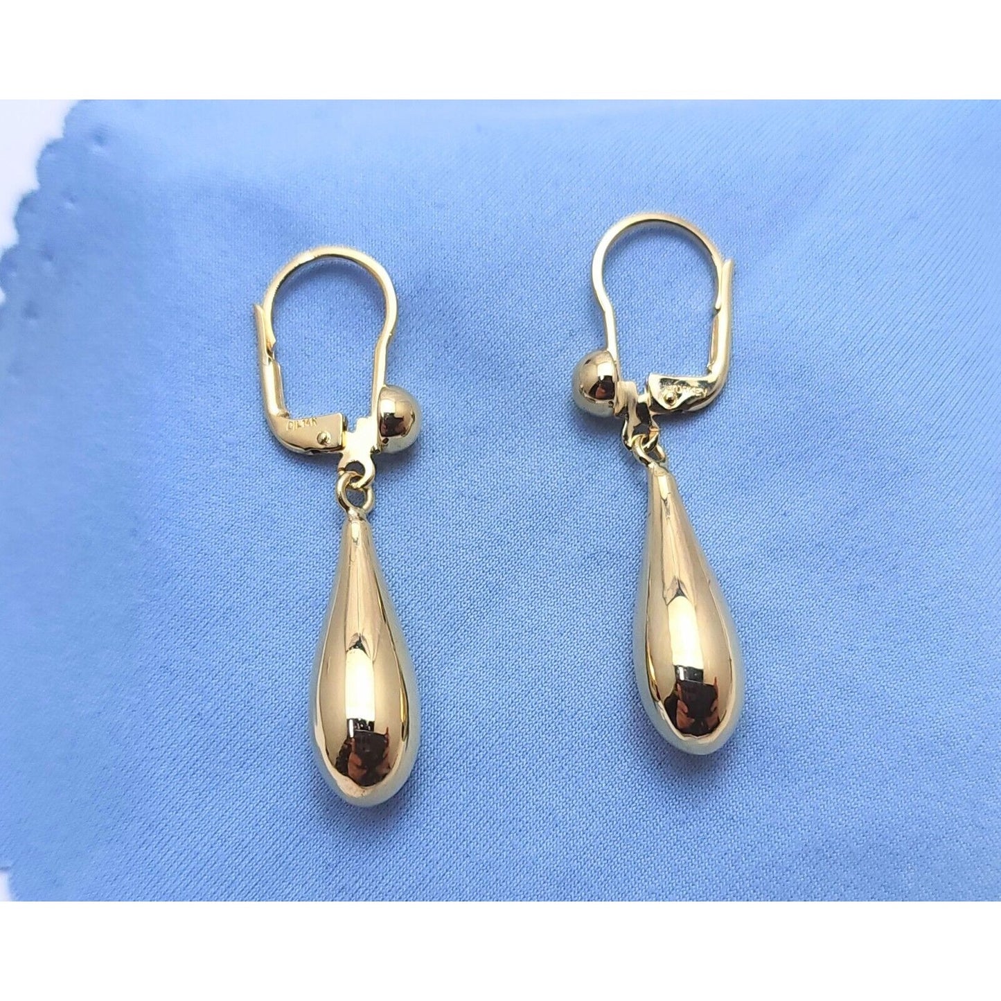 14K Yellow Gold Drop Dangle Lever Back Earrings