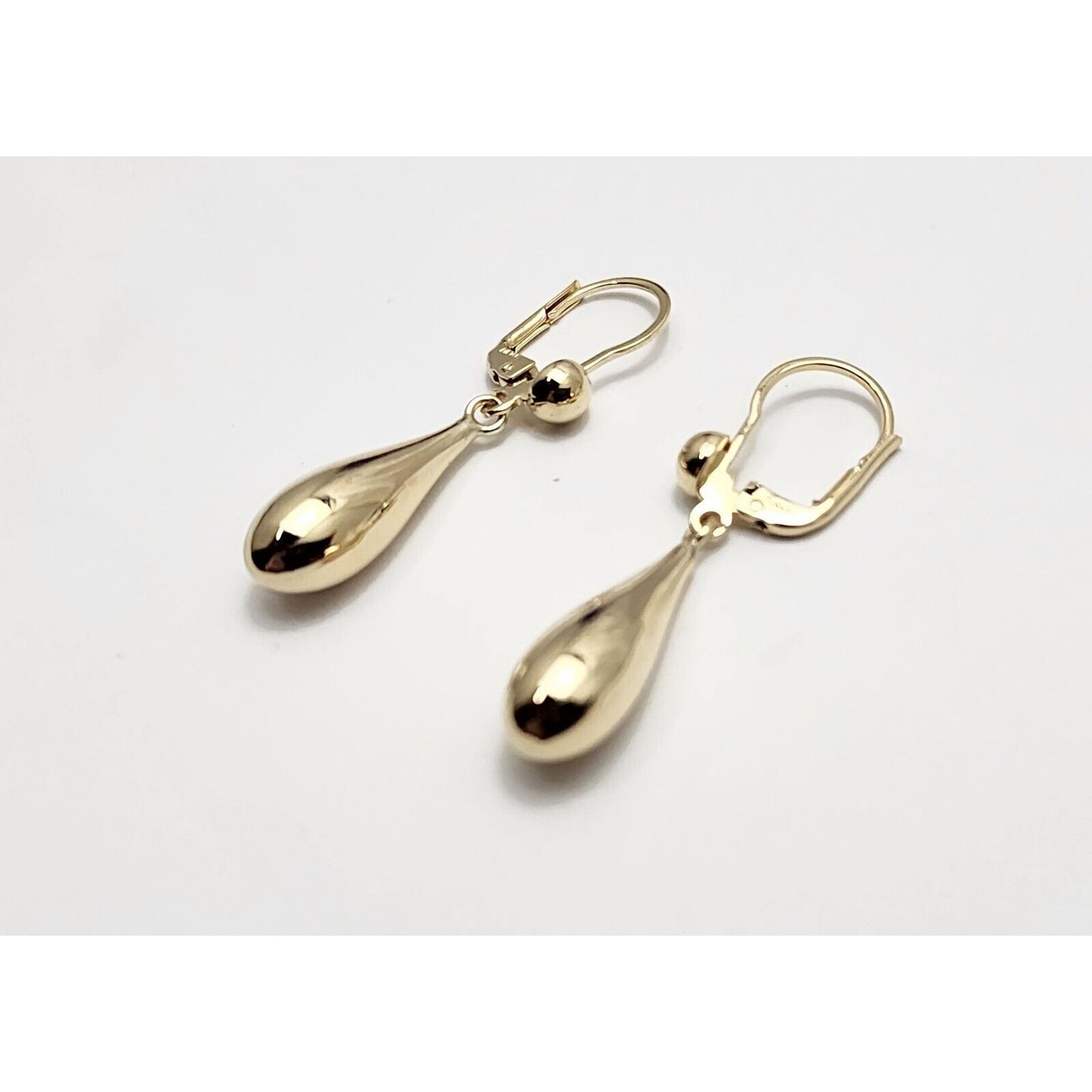 14K Yellow Gold Drop Dangle Lever Back Earrings