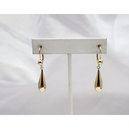 14K Yellow Gold Drop Dangle Lever Back Earrings