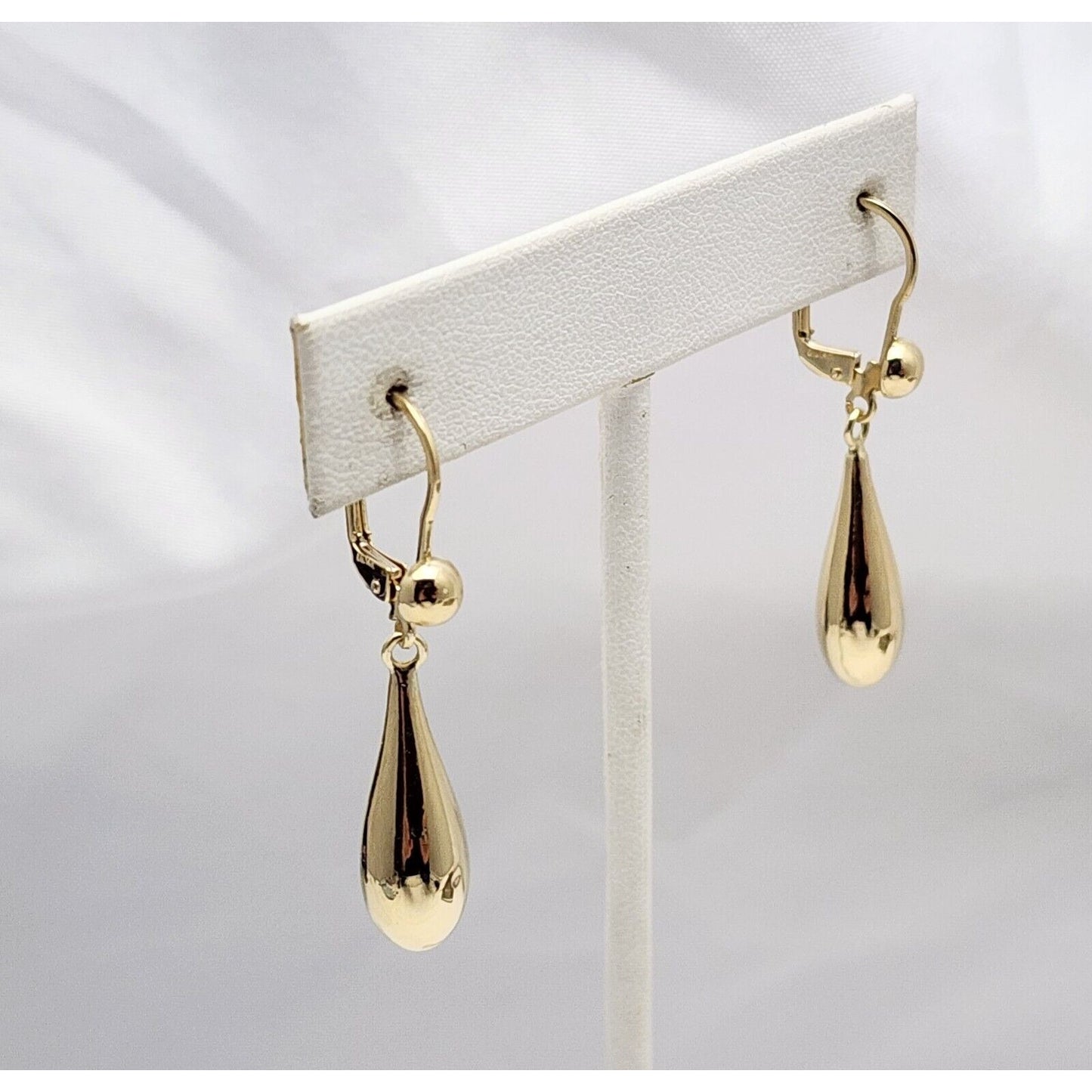 14K Yellow Gold Drop Dangle Lever Back Earrings