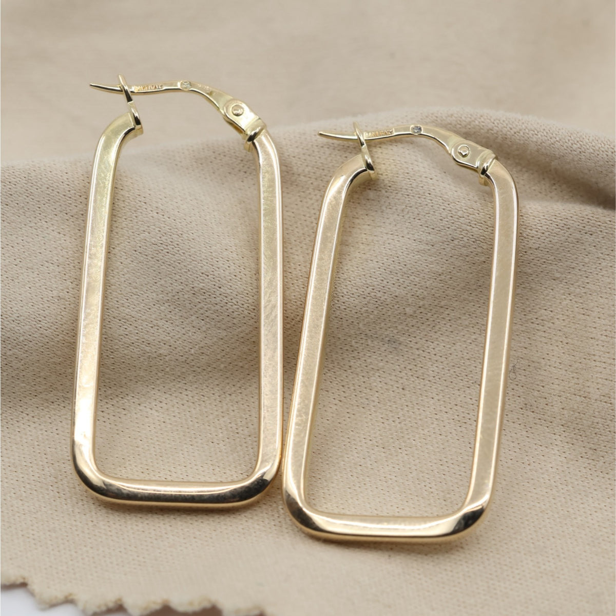 14K Yellow Gold Square Tube Hoop Hinged Earrings