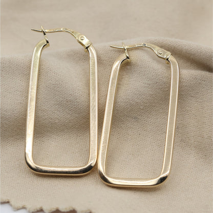 14K Yellow Gold Square Tube Hoop Hinged Earrings