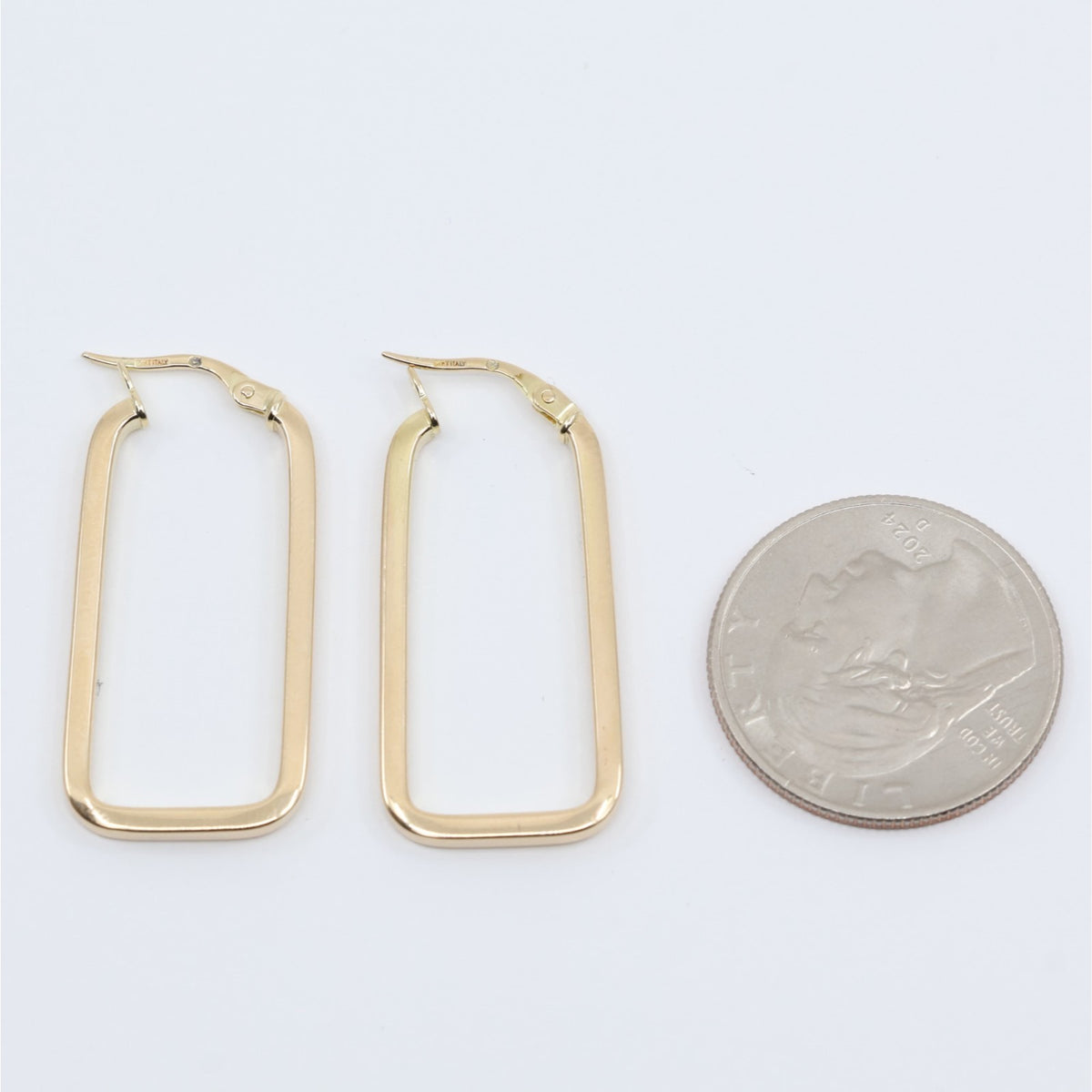 14K Yellow Gold Square Tube Hoop Hinged Earrings